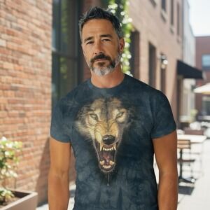 The‎ Mountain Wolf Shirt Mens 2XL Blue Tie Dye Cotton Short Sleeve 1998 Vintage